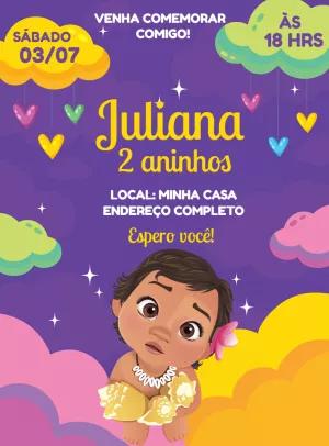 Convite de Aniversário Moana Baby Editável para Imprimir