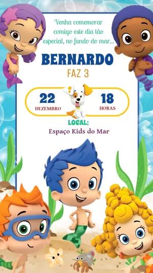 Convite Aniversário Bubble Guppies com Personagens para Editar
