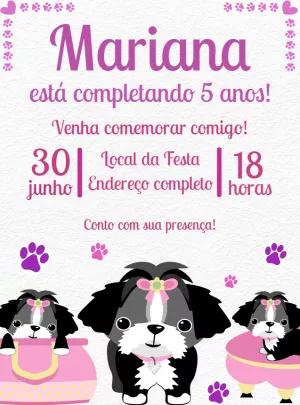 Convite Aniversário Cachorro Shitzu para Editar Online