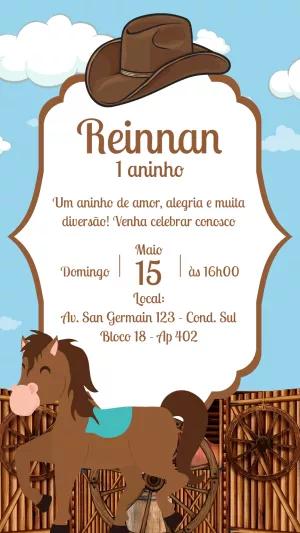 Convite de Aniversário Cowboy com Cavalinho para Editar