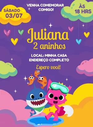 Convite de Aniversário Baby Shark para Editar Online