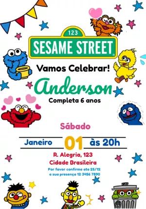 Convite Aniversário Vila Sésamo com Personagens para Editar