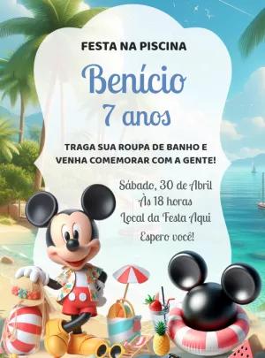 Convite Aniversário Mickey Pool Party para Editar Online