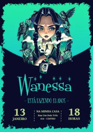 Convite de Aniversário Wandinha Addams para Editar Online