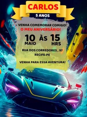 Convite Aniversário Carro Esportivo para Editar Online