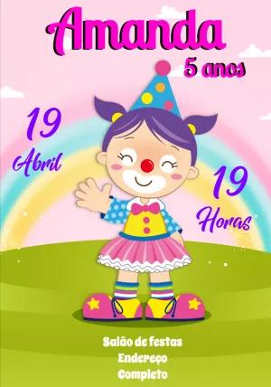 Convite de Aniversário Circo Menina Palhaça para Editar Online