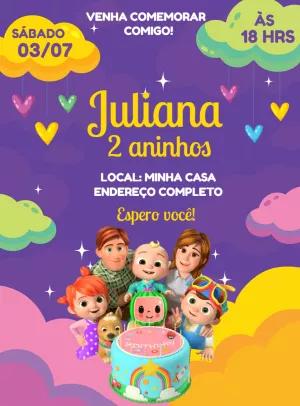 Convite Aniversário Cocomelon com a Turma para Editar Online