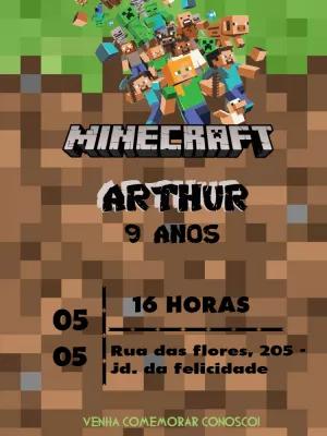 Convite de Aniversário Minecraft com Personagens para Editar Online