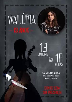 Convite Aniversário Wandinha Addams com Foto para Editar Online