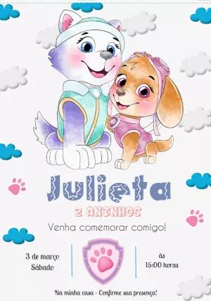 Convite Aniversário Patrulha Canina Skye e Everest para Editar