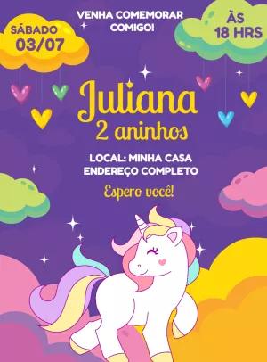Convite Aniversário Unicórnio Fofo para Editar Online