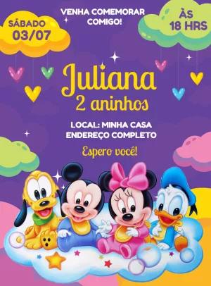 Convite de Aniversário Mickey Baby e Amigos para Editar Online