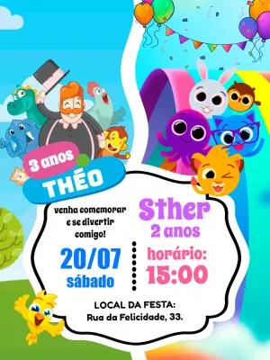 Convite Aniversário Duplo Mundo Bita e Bolofofos para Editar