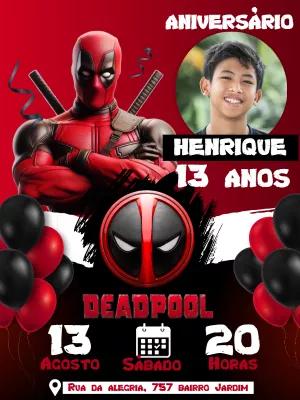 Convite de Aniversário Deadpool com Foto para Editar Online