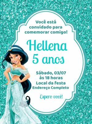 Convite de Aniversário Jasmine Glitter para Editar Online