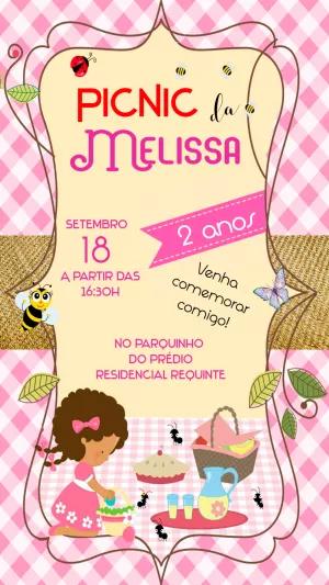 Convite de Aniversário Piquenique Menina para Editar Online