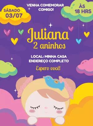Convite Aniversário Boneca Metoo Fofa para Editar Online