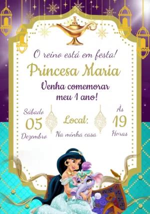 Convite de Aniversário Princesa Jasmine Editável Online