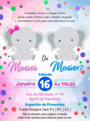 Convite Chá de Revelação Elefantinho para Editar Online