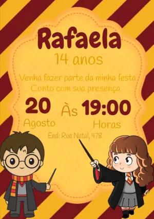 Convite Aniversário Harry Potter com Personagens para Editar