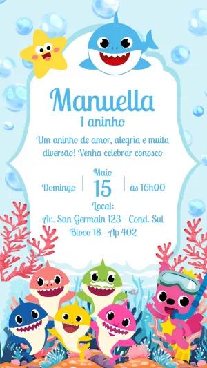 Convite de Aniversário Baby Shark com a Turma para Editar Online