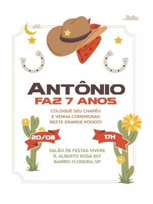 Convite de Aniversário Cowboy e Rodeio para Editar Online