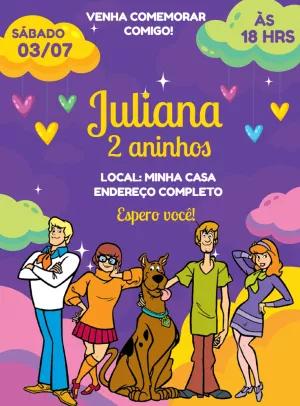 Convite Aniversário Scooby Doo com a Turma para Editar