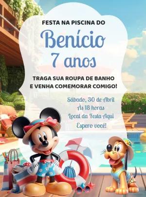 Convite Aniversário Mickey Pool Party para Editar Online