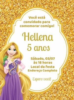 Convite de Aniversário Rapunzel Glitter para Editar Online