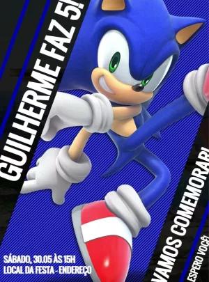 Convite de Aniversário Sonic para Editar Online