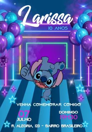 Convite de Aniversário Stitch Neon para Editar Online