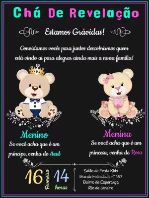 Convite Chá de Revelação Ursinhos Príncipe ou Princesa para Editar