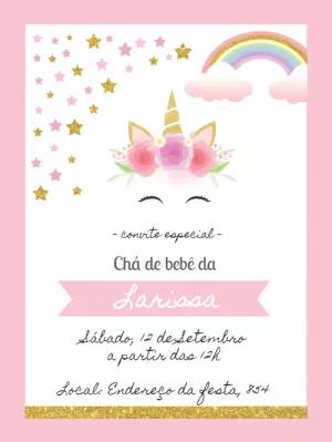 Convite Chá de Bebê Unicórnio Glitter para Editar Online
