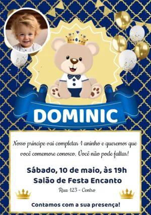 Convite Aniversário Ursinho Príncipe com Foto para Editar