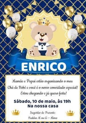 Convite Chá de Bebê Ursinho Príncipe para Editar Online