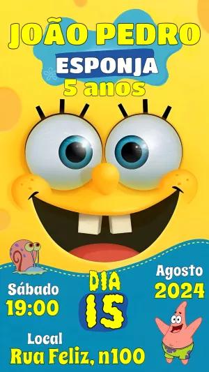 Convite de Aniversário Bob Esponja Editável para Imprimir