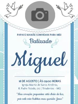 Convite de Batizado Azul com Foto para Editar Online