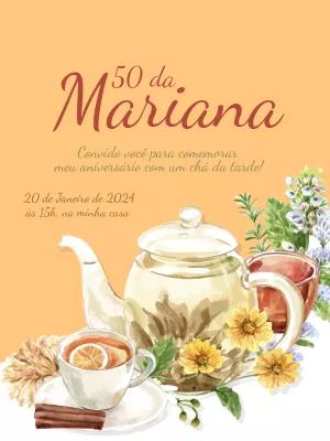 Convite Aniversário Chá da Tarde Aquarela para Editar Online