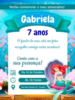 Convite Aniversário A Pequena Sereia com Ariel para Editar Online