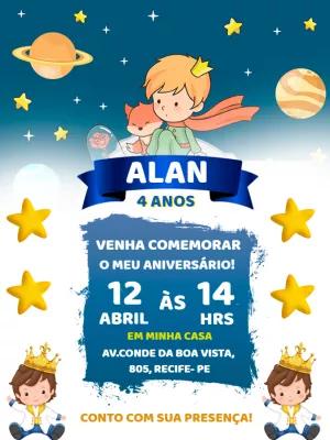 Convite de Aniversário Pequeno Príncipe Editável Online