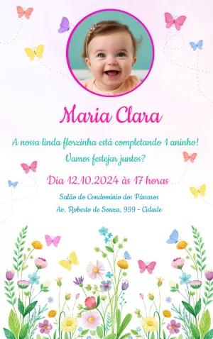 Convite Aniversário Jardim das Borboletas com Foto para Editar