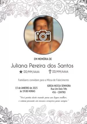 Convite Missa de Falecimento com Foto para Editar Online
