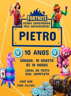 Convite Aniversário Fortnite com Personagens para Editar Online