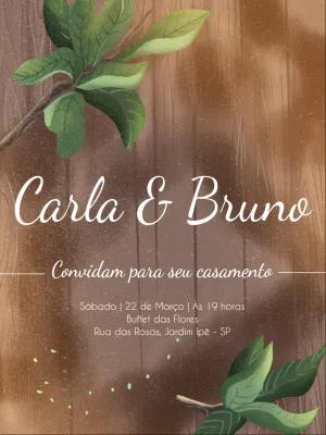 Convite de Casamento Rústico com Folhas para Editar Online