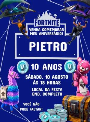 Convite Aniversário Fortnite com Personagens para Editar Online