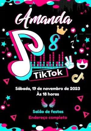 Convite de Aniversário TikTok Editável para Enviar Online
