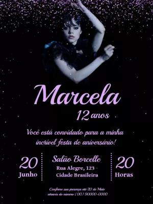 Convite de Aniversário Wandinha Addams para Editar Online