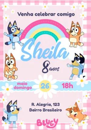 Convite Aniversário Bluey e Bingo para Editar Online