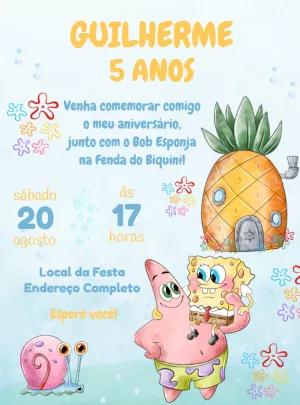 Convite Aniversário Bob Esponja Aquarela para Editar Online