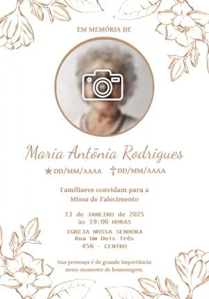 Convite Missa de Falecimento Floral com Foto para Editar